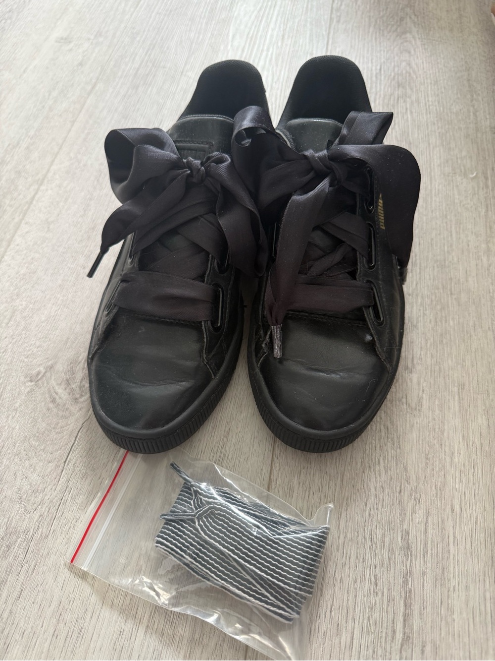 Puma Women's Black Satin Ribbon Sneakers